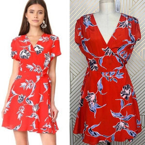 Yumi Kim‎ Floral Lexey Silk Wrap Dress Red Multi Size US Medium